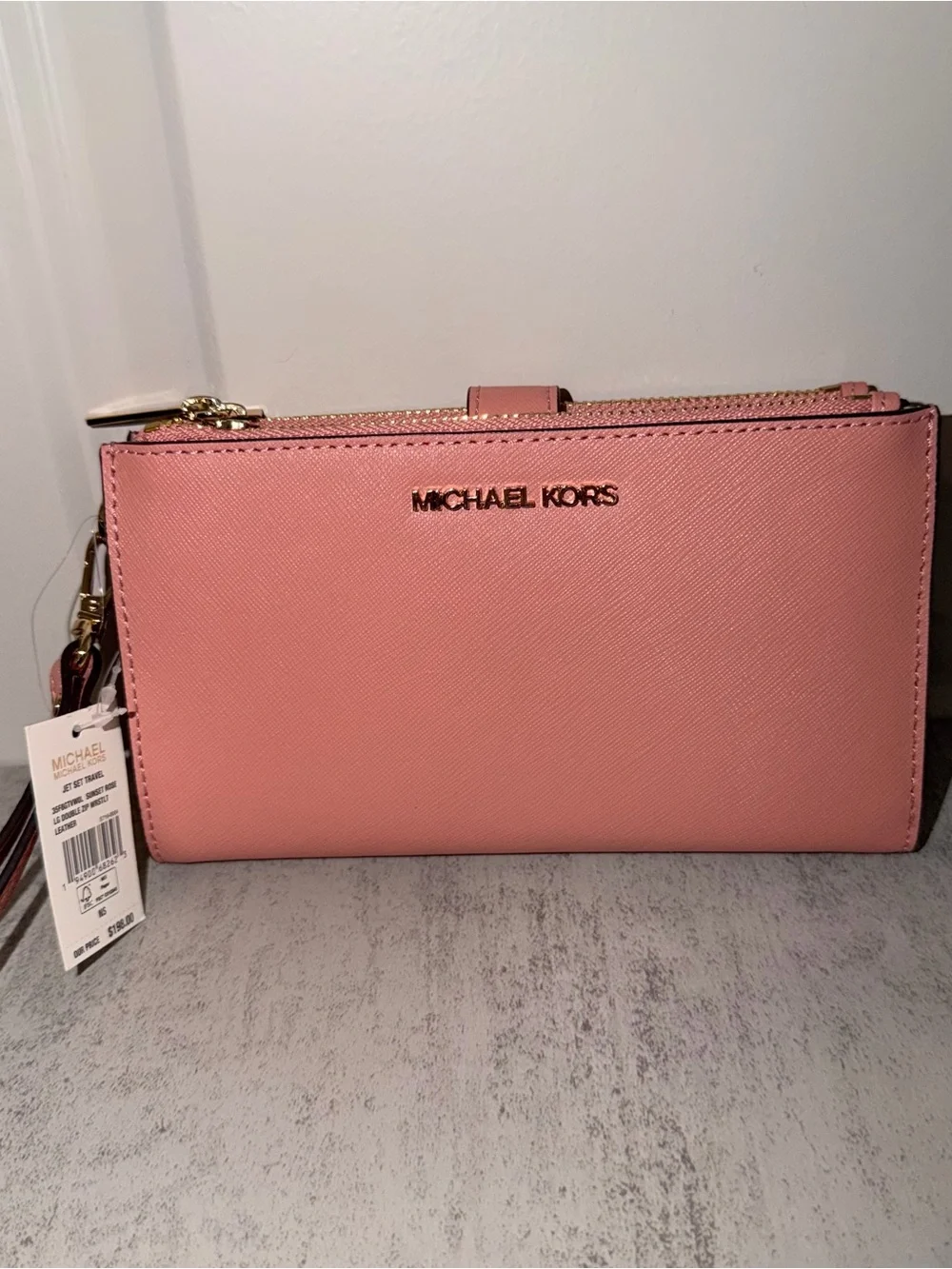 Michael Kors Sunset Rose Large Zip Wallet Wristlet